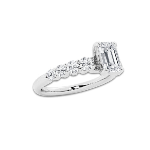 1.54 Ct Emerald Lab-Grown Diamond Half Eternity Engagement Ring in Platinum for Female, Colorless (D), VVS1 Clarity | IGI Certified, 1.00 Ct Center Diamond