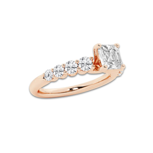 1.54 ctw Asscher Lab-Grown Diamond Side Stone Engagement Ring in 14K Rose Gold for Women | Colorless D, VVS1 Clarity, IGI Certified 1.00 Ct Center Diamond