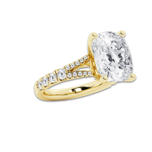 8.66 ctw Elongated Cushion Lab-Grown Diamond Split Shank Side Stone Engagement Ring in 14K Yellow Gold for Women | Colorless E, VS1 Clarity, IGI Certified 8.00 ct Center Diamond