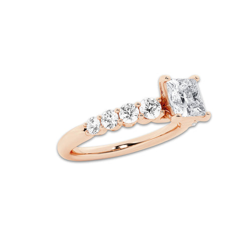 1.29 ctw Princess Lab-Grown Diamond Side Stone Engagement Ring in 14K Rose Gold for Women | Colorless E, VS1 Clarity, IGI Certified 0.75 Ct Center Diamond