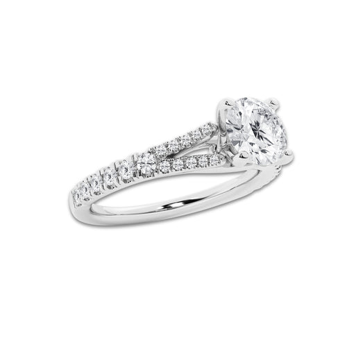 1.08 ctw Round Lab-Grown Diamond Split Shank Side Stone Engagement Ring in Platinum for Women | Colorless E, VS1 Clarity, IGI Certified 0.75 ct Center Diamond