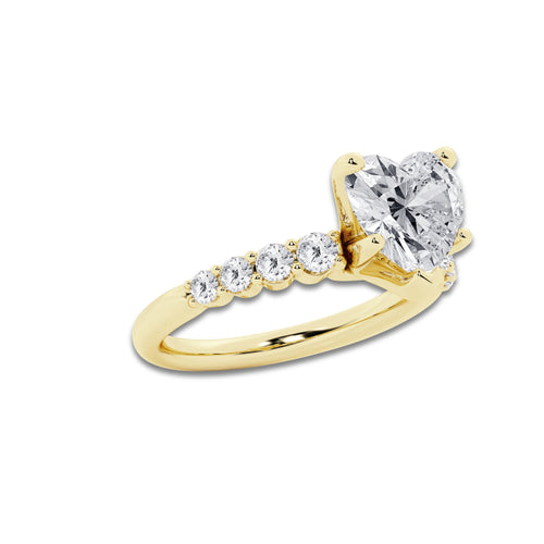 4.16 ctw Heart Lab-Grown Diamond Side Stone Engagement Ring in 14K Yellow Gold for Women | Colorless E, VS1 Clarity, IGI Certified 3.50 Ct Center Diamond