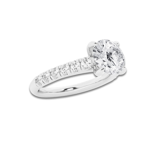 2.40 ctw Round Lab-Grown Diamond Pave Engagement Ring in 14K White Gold for Women | D Color, VVS1 Clarity, IGI Certified 2.00 ct Center Diamond