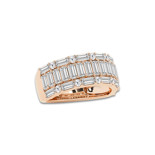 Aurex 2 1/2 ctw Round & Baguette Lab Grown Diamond Triple Row Ring 18K Rose Gold, DE, VS1