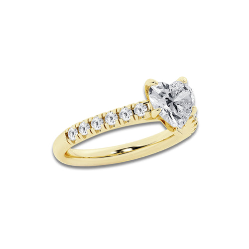1.91 ctw Heart Lab-Grown Diamond Pave Engagement Ring in 14K Yellow Gold for Women | D Color, VVS1 Clarity, IGI Certified 1.50 ct Center Diamond