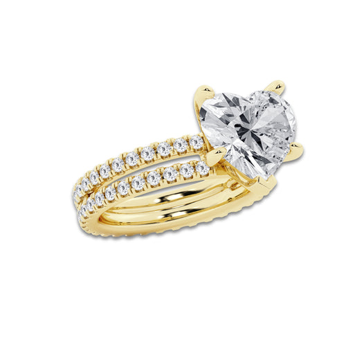 6.22 ctw Heart Lab-Grown Diamond Double Row Diamond Engagement Ring in 14K Yellow Gold for Women | Colorless E, VS1 Clarity, IGI Certified 5.00 ct Center Diamond