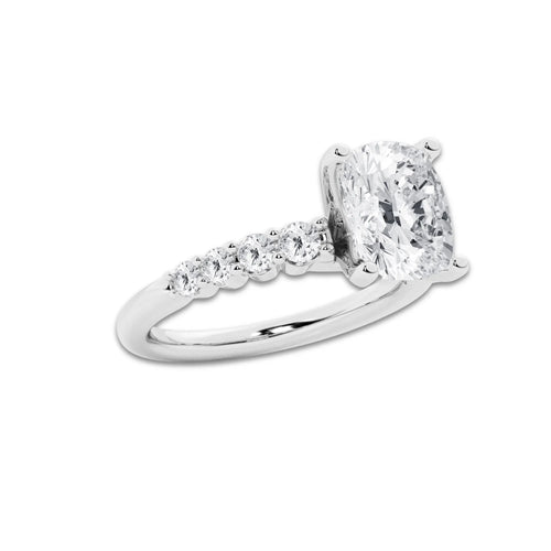3.52 ctw Elongated Cushion Lab-Grown Diamond Side Stone Engagement Ring in 14K White Gold for Women | Colorless E, VS1 Clarity, IGI Certified 3.00 Ct Center Diamond