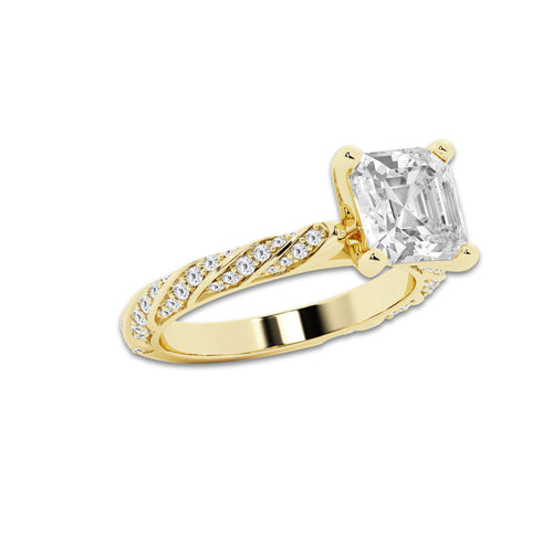 5.42 ctw Asscher Lab-Grown Diamond Twisted Band Engagement Ring in 14K Yellow Gold for Women | Colorless D, VVS1 Clarity, IGI Certified 5.00 ct Center Diamond