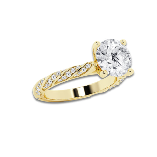 4.42 ctw Round Lab-Grown Diamond Twisted Band Engagement Ring in 14K Yellow Gold for Women | Colorless E, VS1 Clarity, IGI Certified 4.00 ct Center Diamond