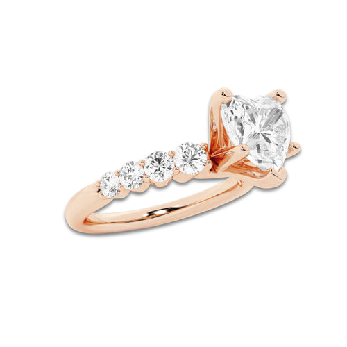 2.04 ctw Heart Lab-Grown Diamond Side Stone Engagement Ring in 14K Rose Gold for Women | Colorless D, VVS1 Clarity, IGI Certified 1.50 Ct Center Diamond