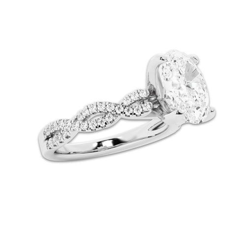 1.75 ctw Oval Lab-Grown Diamond Twisted Shank Engagement Ring in 14K White Gold for Women | D Color, VVS1 Clarity, IGI Certified 1.50 ct Center Diamond