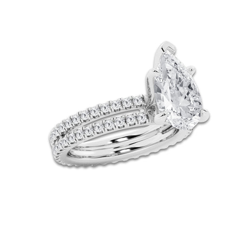 3.89 ctw Pear Lab-Grown Diamond Double Row Diamond Engagement Ring in 14K White Gold for Women | Colorless E, VS1 Clarity, IGI Certified 3.00 ct Center Diamond