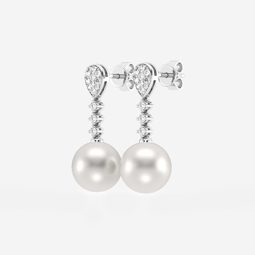 9.5 - 10.0 mm Cultured Freshwater Pearl and 1/3 ctw Lab Grown Diamond Linear Drop Earrings 14K White Gold