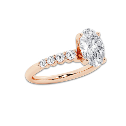 3.04 Ct Oval Lab-Grown Diamond Half Eternity Engagement Ring in 14K Rose Gold for Female, Colorless (D), VVS1 Clarity | IGI Certified, 2.50 Ct Center Diamond