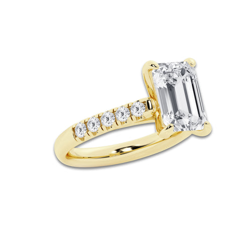 4.43 ctw Emerald Lab-Grown Diamond Pave Engagement Ring in 14K Yellow Gold for Women | E Color, VS1 Clarity, IGI Certified 4.00 ct Center Diamond