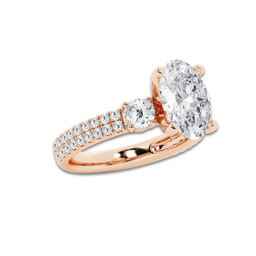 4.00 ctw Oval Lab-Grown Diamond Three Stone Double Row Engagement Ring in 14K Rose Gold for Women | E Color, VS1 Clarity, IGI Certified 3.00 ct Center Diamond