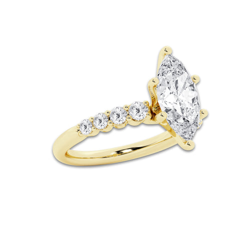 3.04 ctw Marquise Lab-Grown Diamond Side Stone Engagement Ring in 14K Yellow Gold for Women | Colorless E, VS1 Clarity, IGI Certified 2.50 Ct Center Diamond