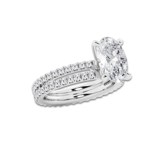 3.89 ctw Oval Lab-Grown Diamond Double Row Diamond Engagement Ring in Platinum for Women | Colorless E, VS1 Clarity, IGI Certified 3.00 ct Center Diamond