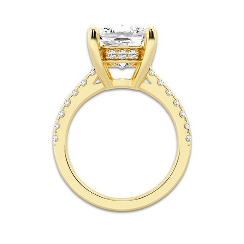 6.45 ctw Elongated Cushion Lab-Grown Diamond Hidden Halo Side Stone Engagement Ring in 18K Yellow Gold for Women | Colorless D, VVS1 Clarity, IGI Certified 6.00 ct Center Diamond