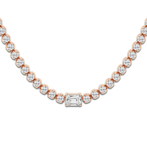 10 ctw Emerald Lab Grown Diamond Single Station Tennis Necklace 14K Rose Gold, DE, VS1 | 3/4 ct Center