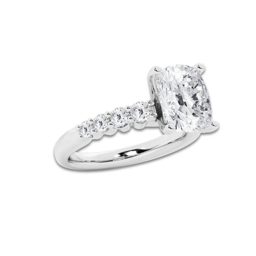 4.16 Ct Elongated Cushion Lab-Grown Diamond Half Eternity Engagement Ring in 14K White Gold for Female, Colorless (E), VS1 Clarity | IGI Certified, 3.50 Ct Center Diamond