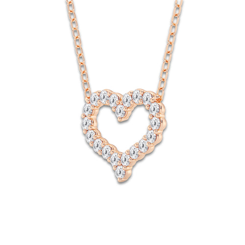 1/4 ctw Round Lab Grown Diamond Open Heart Pendant with Adjustable Chain 14K Rose Gold, DE, VS1