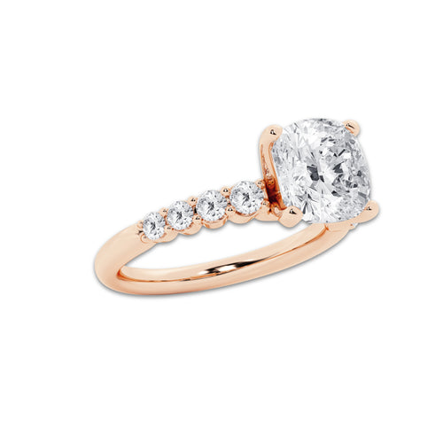 5.66 Ct Cushion Lab-Grown Diamond Half Eternity Engagement Ring in 14K Rose Gold for Female, Colorless (D), VVS1 Clarity | IGI Certified, 5.00 Ct Center Diamond