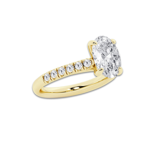 2.90 ctw Oval Lab-Grown Diamond Pave Engagement Ring in 14K Yellow Gold for Women | E Color, VS1 Clarity, IGI Certified 2.50 ct Center Diamond