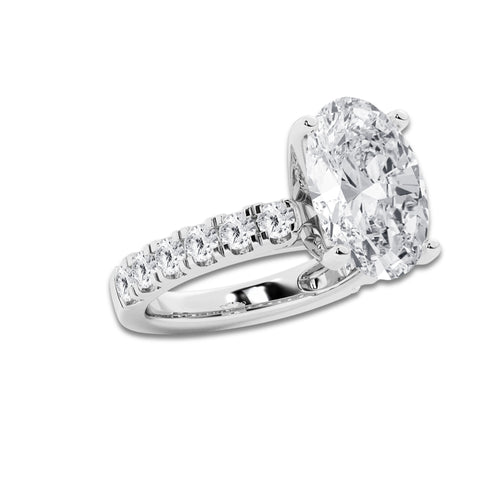 9.00 ctw Oval Lab-Grown Diamond Split-Prong Set Side Stone Engagement Ring in Platinum for Women | Colorless D, VVS1 Clarity, IGI Certified 8.00 ct Center Diamond