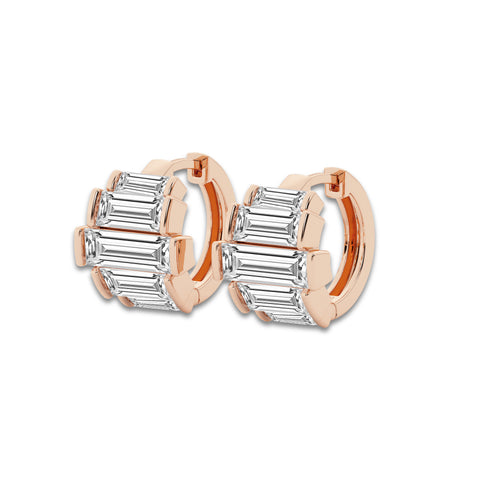 9 5/8 ctw Baguette Lab Grown Diamond Graduated Channel Set Hoop Earrings 14K Rose Gold, E, VS1