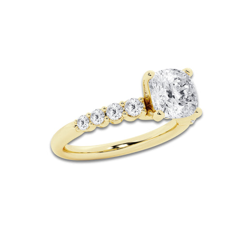 3.04 ctw Cushion Lab-Grown Diamond Side Stone Engagement Ring in 14K Yellow Gold for Women | Colorless D, VVS1 Clarity, IGI Certified 2.50 Ct Center Diamond