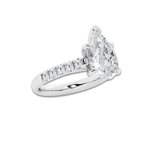 3.93 ctw Pear Lab-Grown Diamond Pave Engagement Ring in 14K White Gold for Women | E Color, VS1 Clarity, IGI Certified 3.50 ct Center Diamond