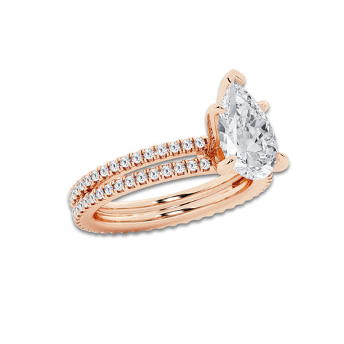 2.69 ctw Pear Lab-Grown Diamond Double Row Diamond Engagement Ring in 14K Rose Gold for Women | Colorless D, VVS1 Clarity, IGI Certified 2.00 ct Center Diamond