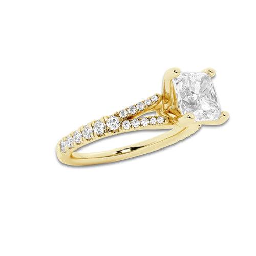 2.33 ctw Asscher Lab-Grown Diamond Split Shank Side Stone Engagement Ring in 14K Yellow Gold for Women | Colorless E, VS1 Clarity, IGI Certified 2.00 ct Center Diamond