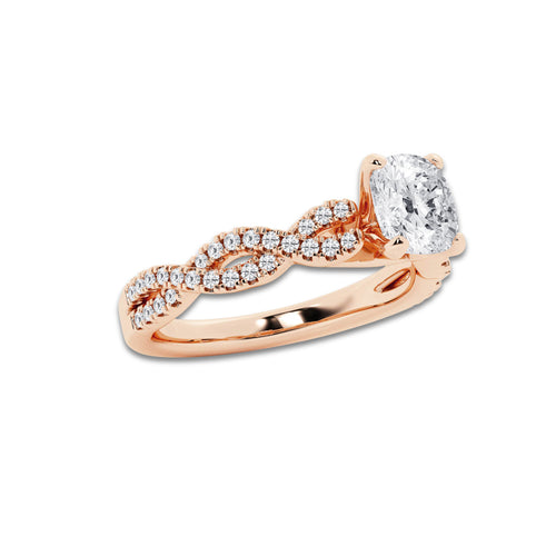 1.25 ctw Cushion Lab-Grown Diamond Twisted Shank Engagement Ring in 14K Rose Gold for Women | D Color, VVS1 Clarity, IGI Certified 1.00 ct Center Diamond