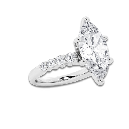 8.66 Ct Marquise Lab-Grown Diamond Half Eternity Engagement Ring in 14K White Gold for Female, Colorless (D), VVS1 Clarity | IGI Certified, 8.00 Ct Center Diamond