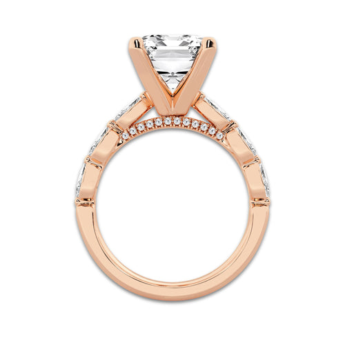 7.48 ctw Emerald Lab-Grown Diamond Marquise Side Stone Engagement Ring in 14K Rose Gold for Women | Colorless E, VS1 Clarity, IGI Certified 7.00 ct Center Diamond