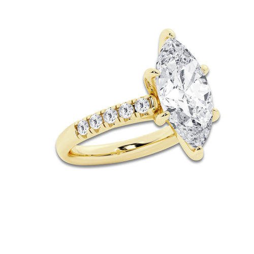 5.43 ctw Marquise Lab-Grown Diamond Pave Engagement Ring in 14K Yellow Gold for Women | E Color, VS1 Clarity, IGI Certified 5.00 ct Center Diamond
