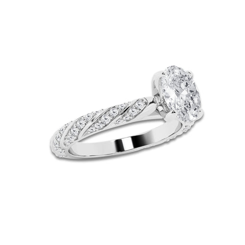 1.19 ctw Oval Lab-Grown Diamond Twisted Band Engagement Ring in 14K White Gold for Women | Colorless E, VS1 Clarity, IGI Certified 0.75 ct Center Diamond