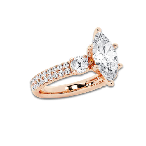 3.50 ctw Marquise Lab-Grown Diamond Three Stone Double Row Engagement Ring in 14K Rose Gold for Women | E Color, VS1 Clarity, IGI Certified 2.50 ct Center Diamond