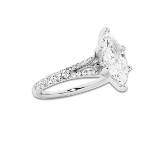 1.83 ctw Marquise Lab-Grown Diamond Split Shank Side Stone Engagement Ring in Platinum for Women | Colorless E, VS1 Clarity, IGI Certified 1.50 ct Center Diamond