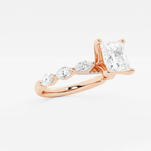 1.91 ctw Princess Lab-Grown Diamond Marquise Side Stone Engagement Ring in 14K Rose Gold for Women | Colorless E, VS1 Clarity, IGI Certified 1.50 ct Center Diamond