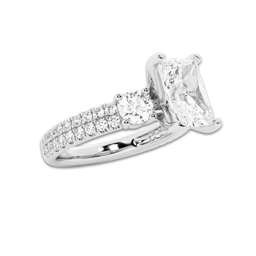 3.00 ctw Radiant Lab-Grown Diamond Three Stone Double Row Engagement Ring in 14K White Gold for Women | D Color, VVS1 Clarity, IGI Certified 2.00 ct Center Diamond