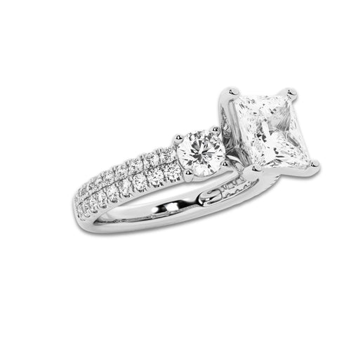 3.00 ctw Princess Lab-Grown Diamond Three Stone Double Row Engagement Ring in Platinum for Women | D Color, VVS1 Clarity, IGI Certified 2.00 ct Center Diamond