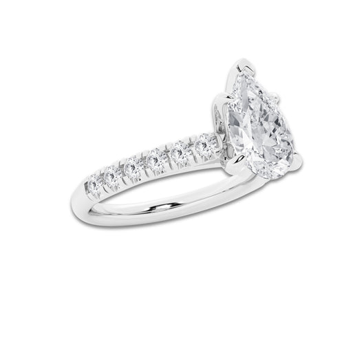 2.41 ctw Pear Lab-Grown Diamond Pave Engagement Ring in Platinum for Women | E Color, VS1 Clarity, IGI Certified 2.00 ct Center Diamond