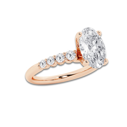 4.66 Ct Oval Lab-Grown Diamond Half Eternity Engagement Ring in 14K Rose Gold for Female, Colorless (E), VS1 Clarity | IGI Certified, 4.00 Ct Center Diamond