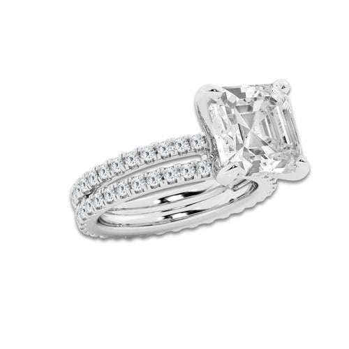 7.22 ctw Asscher Lab-Grown Diamond Double Row Diamond Engagement Ring in 14K White Gold for Women | Colorless D, VVS1 Clarity, IGI Certified 6.00 ct Center Diamond