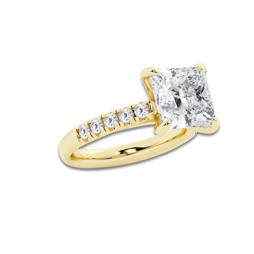 5.43 ctw Princess Lab-Grown Diamond Pave Engagement Ring in 14K Yellow Gold for Women | E Color, VS1 Clarity, IGI Certified 5.00 ct Center Diamond