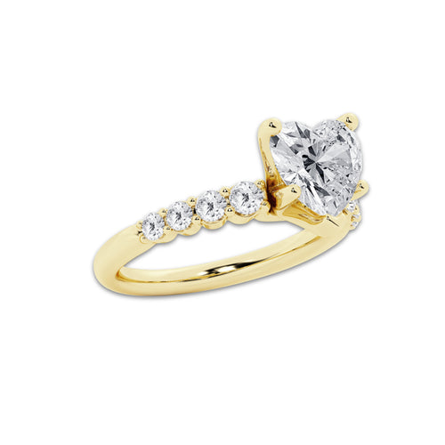 3.54 ctw Heart Lab-Grown Diamond Side Stone Engagement Ring in 14K Yellow Gold for Women | Colorless E, VS1 Clarity, IGI Certified 3.00 Ct Center Diamond