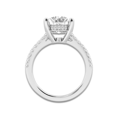 3.29 ctw Oval Lab-Grown Diamond Hidden Halo Side Stone Engagement Ring in Platinum for Women | Colorless E, VS1 Clarity, IGI Certified 3.00 ct Center Diamond